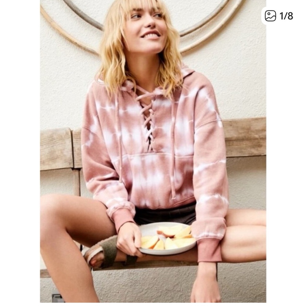 FP Movement by Free People Pink Tie Dye Lace-Up Hoodie